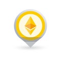 Ethereum logo. Cryptocurrency icon in the shape of map pointer or marker. Crypto coin logotype. Net banking sign.